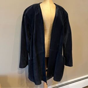 Danier Navy Blue Suede Open Front Leather Jacket